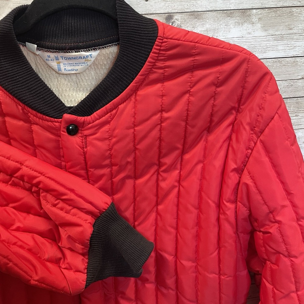 Vintage Towncraft Plus Mens M Tall Jacket Red Puffer Thermal Lined Quilt 60-70s